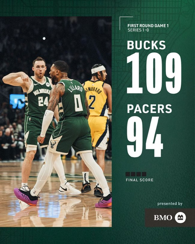 字母缺阵利拉德半场35分 雄鹿主场大胜步行者1-0