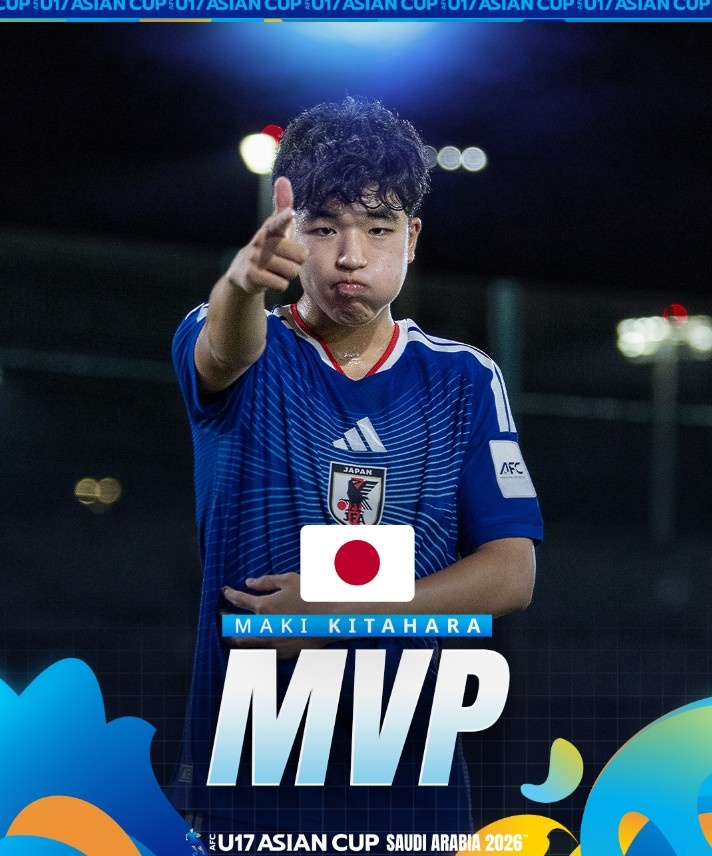 北原槙包揽U17亚洲杯金靴+MVP,两战中国均破门